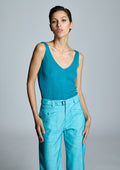 Top ALBA CONDE canalé turquesa