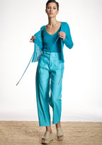 Top ALBA CONDE canalé turquesa