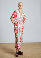 Vestido ALBA CONDE midi estampado étnico rojo