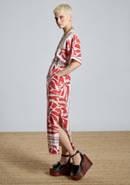 Vestido ALBA CONDE midi estampado étnico rojo