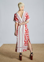 Vestido ALBA CONDE midi estampado étnico rojo