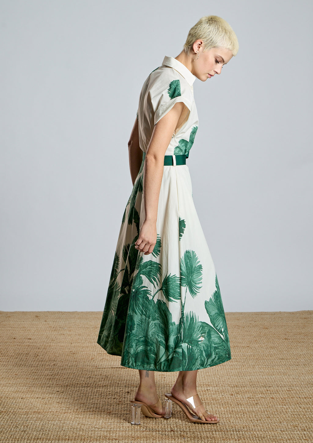Vestido ALBA CONDE camisero estampado verde floral