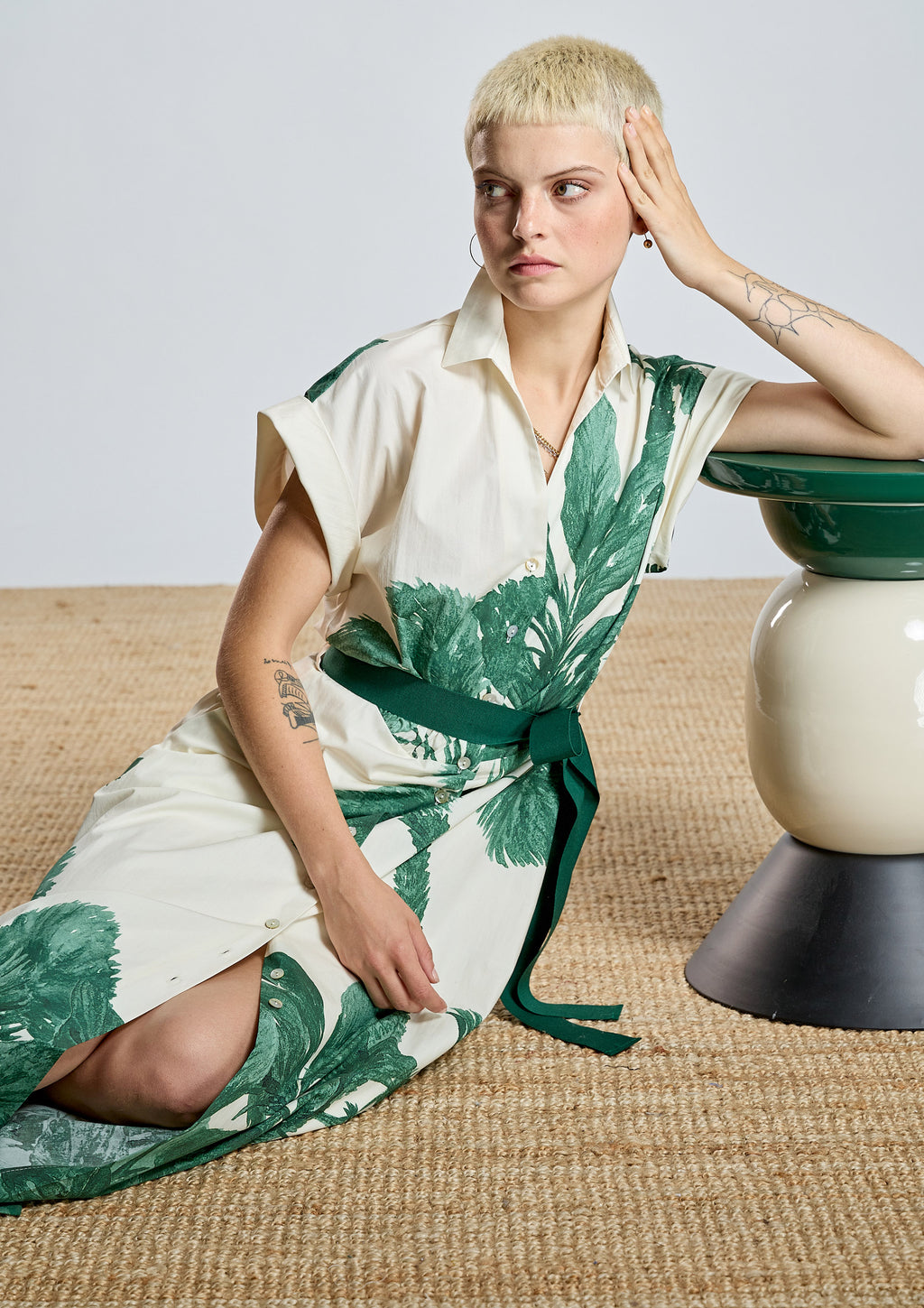 Vestido ALBA CONDE camisero estampado verde floral