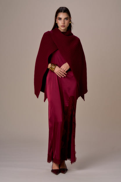 Poncho NO SECRETS de punto burdeos