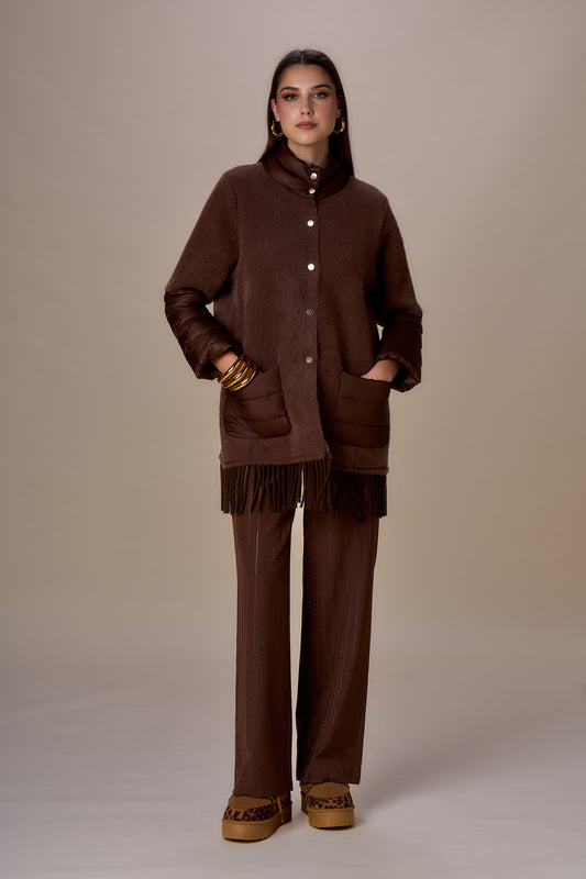 Chaquetón NO SECRETS con flecos marrón