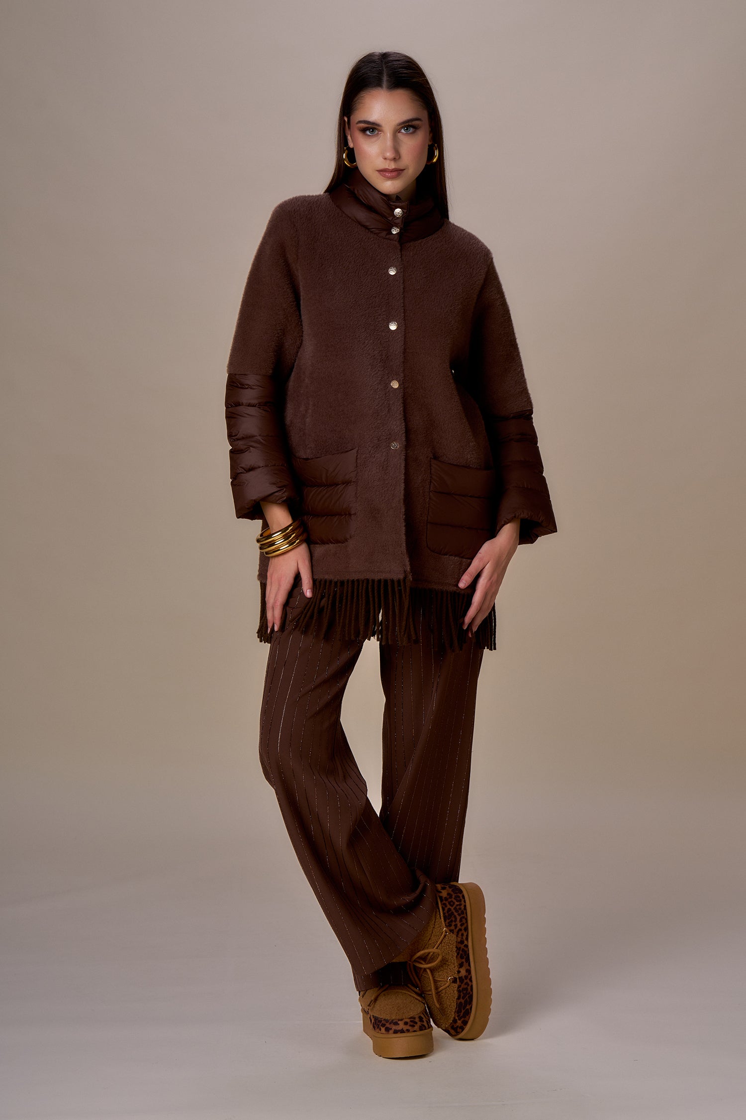 Chaquetón NO SECRETS con flecos marrón