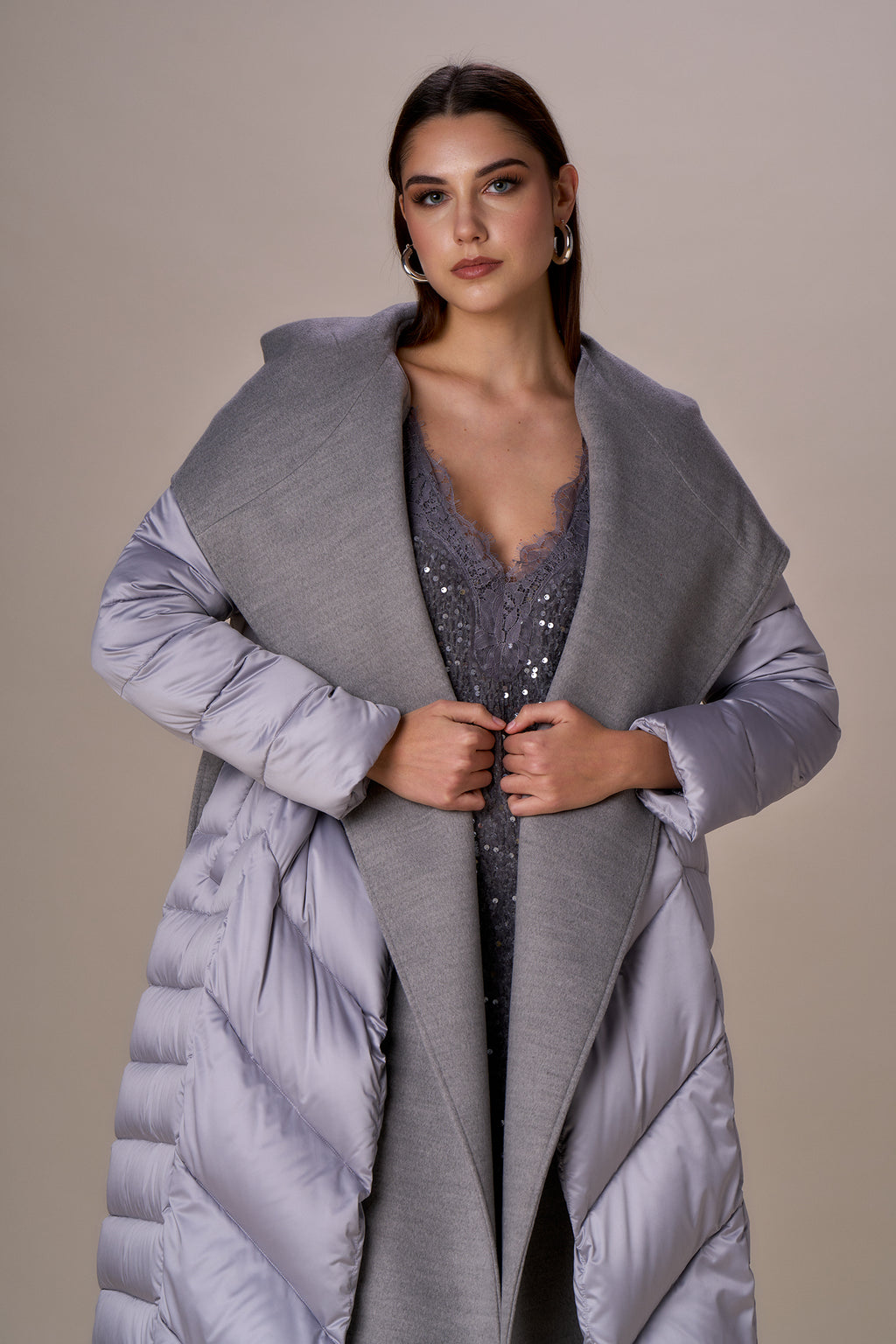 Parka NO SECRETS largo gris plata