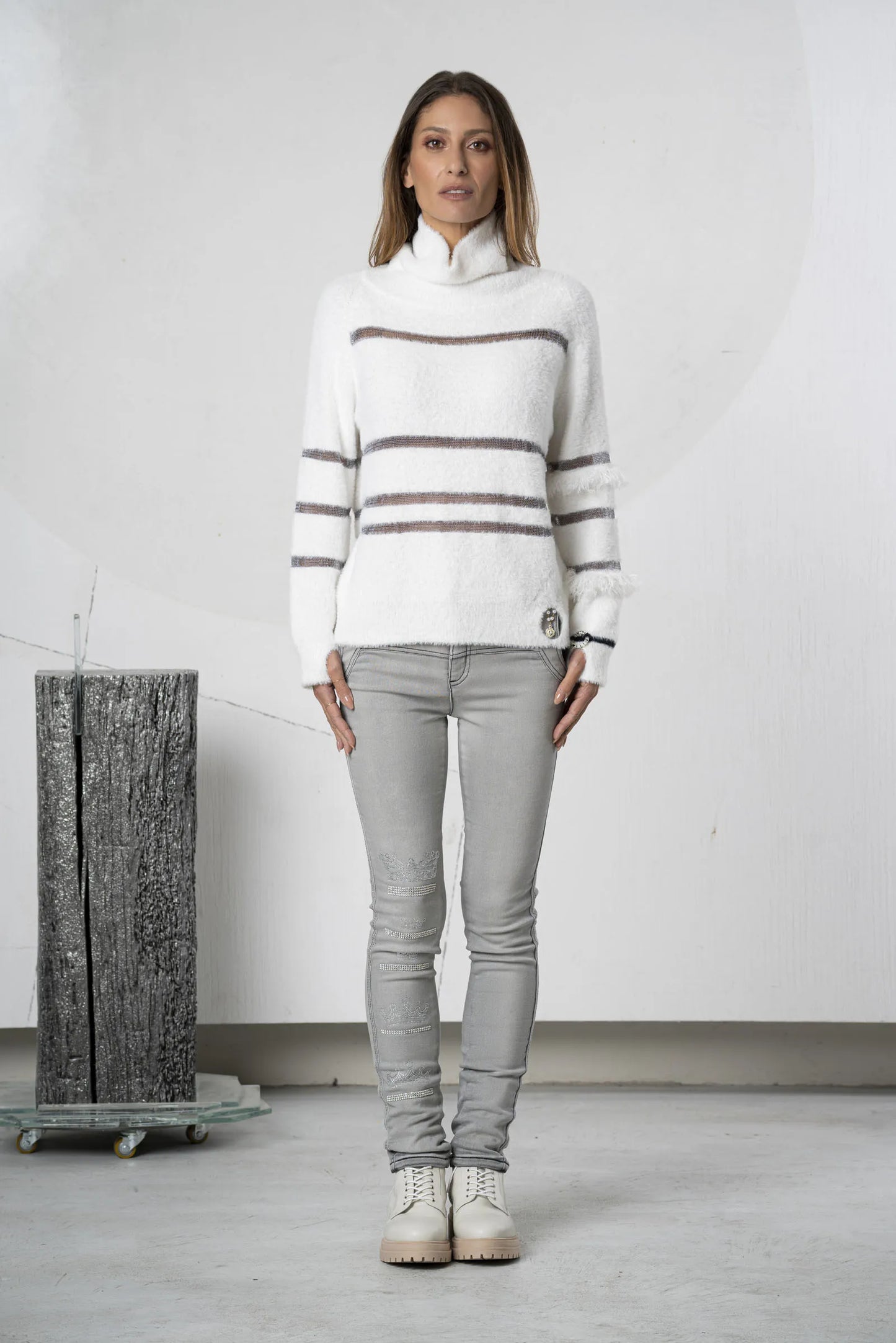 Jersey ELISA CAVALETTI con efecto pelo blanco