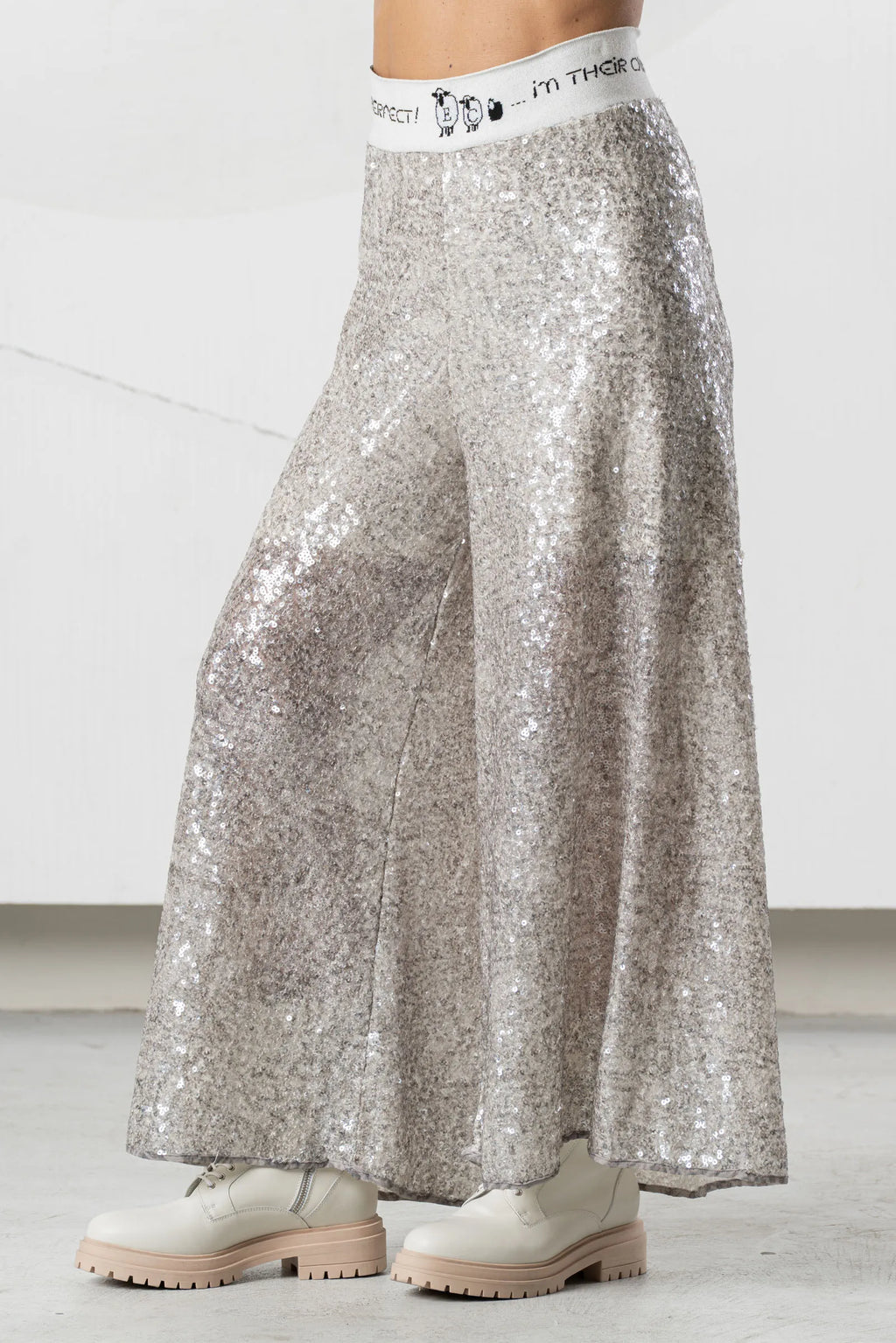 Pantalón ELISA CAVALETTI de lentejuelas plateado