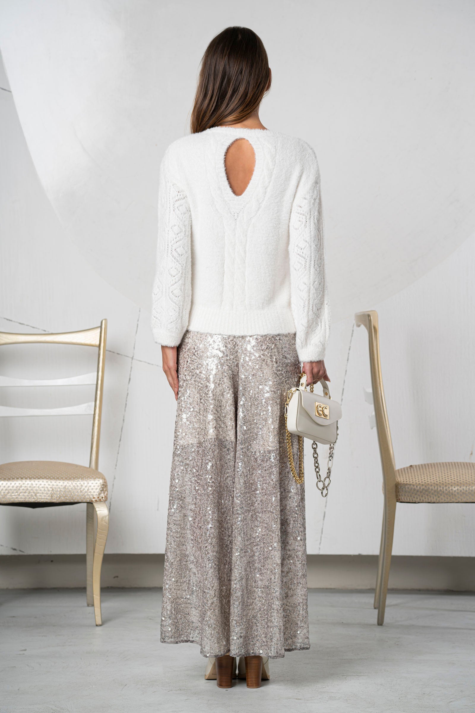 Pantalón ELISA CAVALETTI de lentejuelas plateado