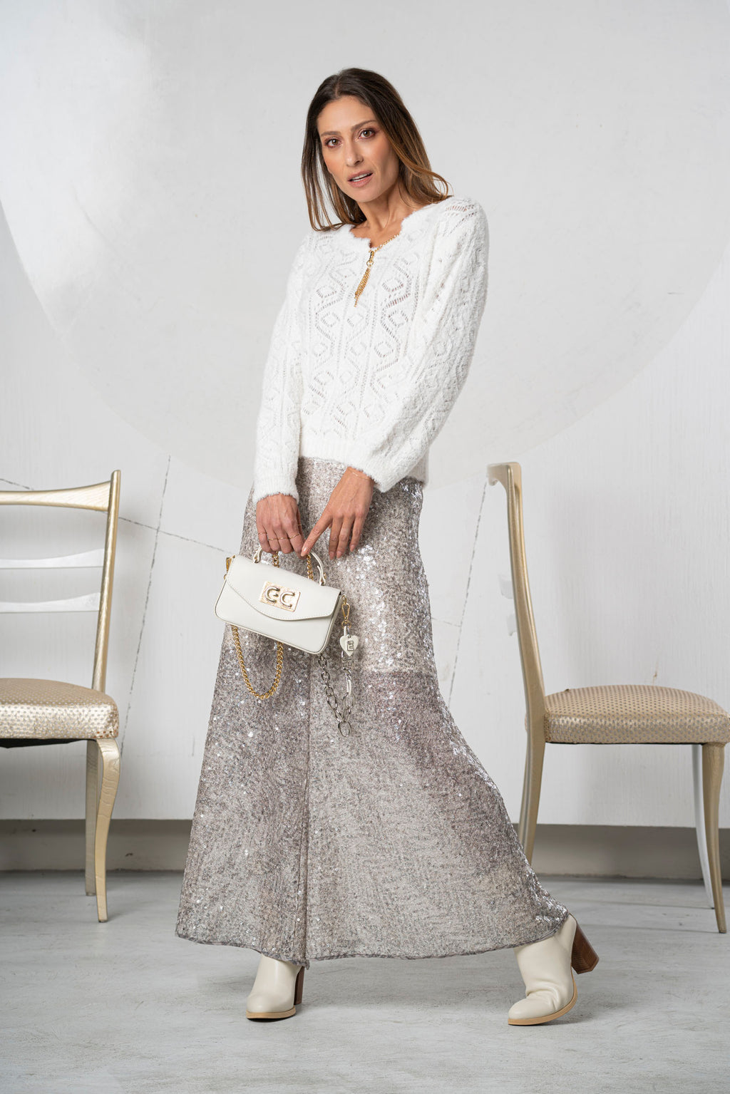 Pantalón ELISA CAVALETTI de lentejuelas plateado