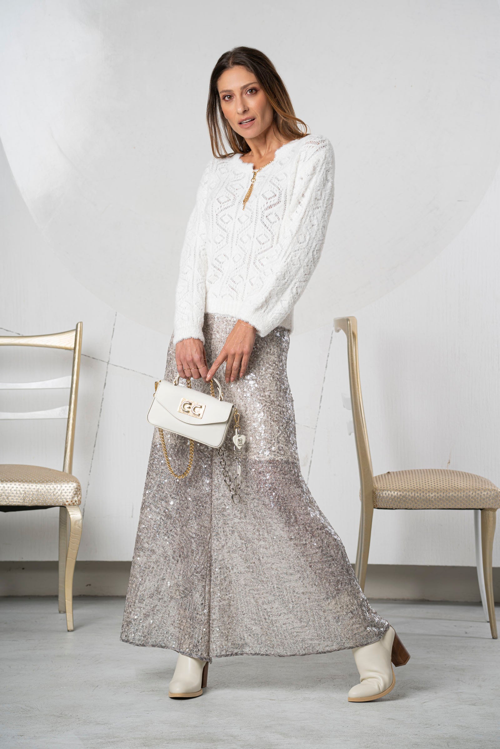 Pantalón ELISA CAVALETTI de lentejuelas plateado