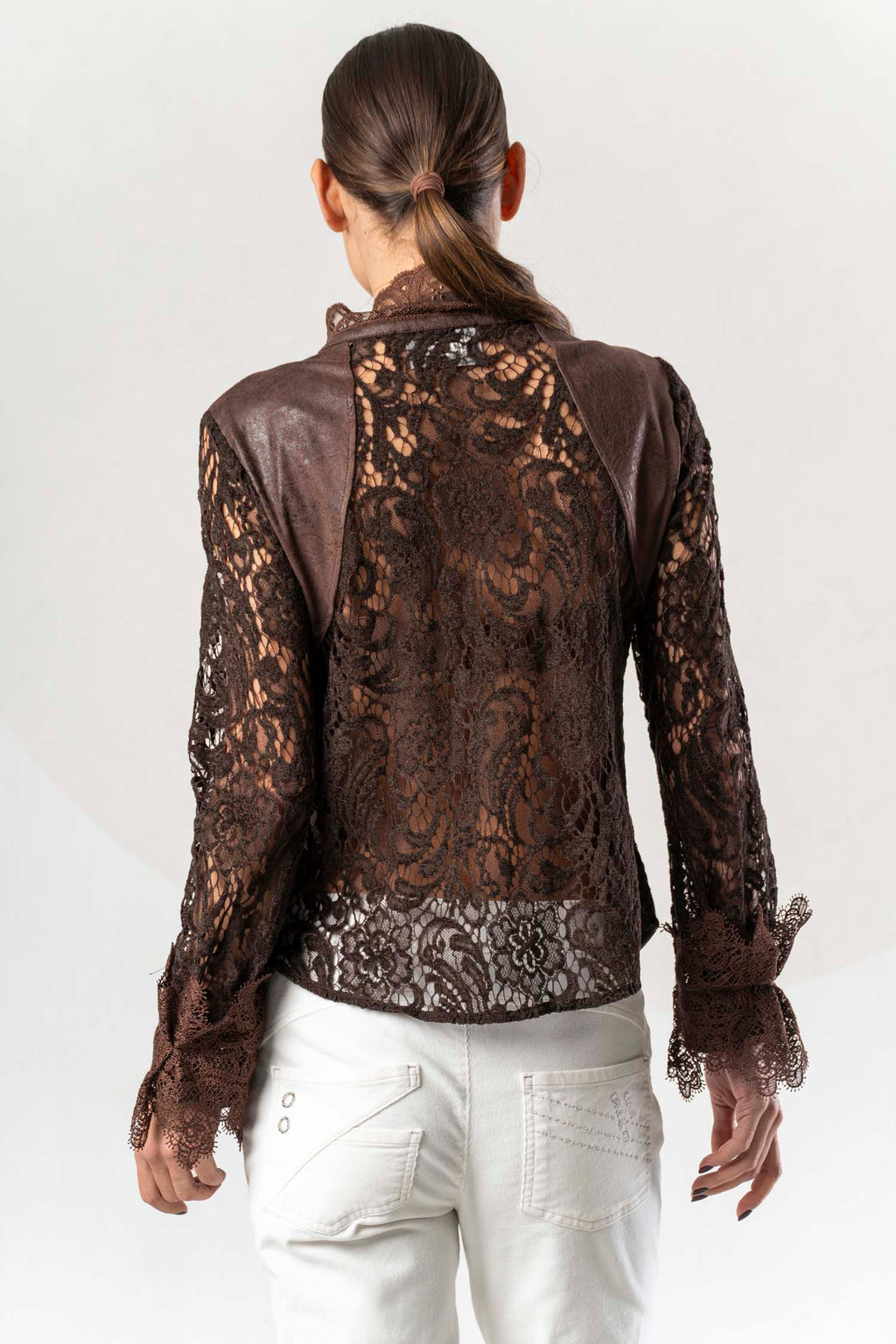 Camisa ELISA CAVALETTI de encaje marrón chocolate