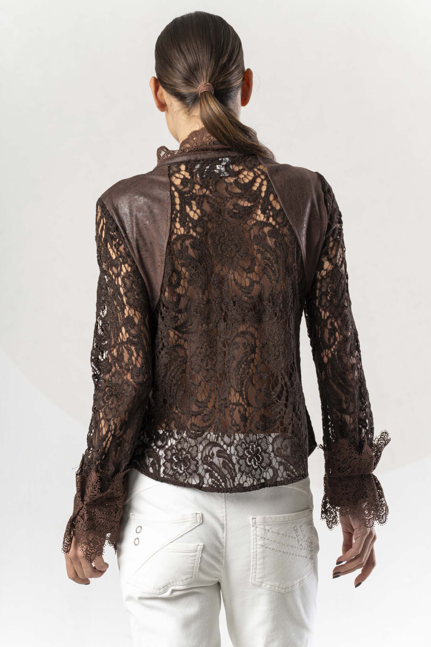 Camisa ELISA CAVALETTI de encaje marrón chocolate