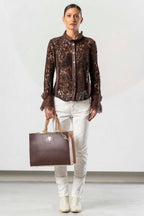 Camisa ELISA CAVALETTI de encaje marrón chocolate