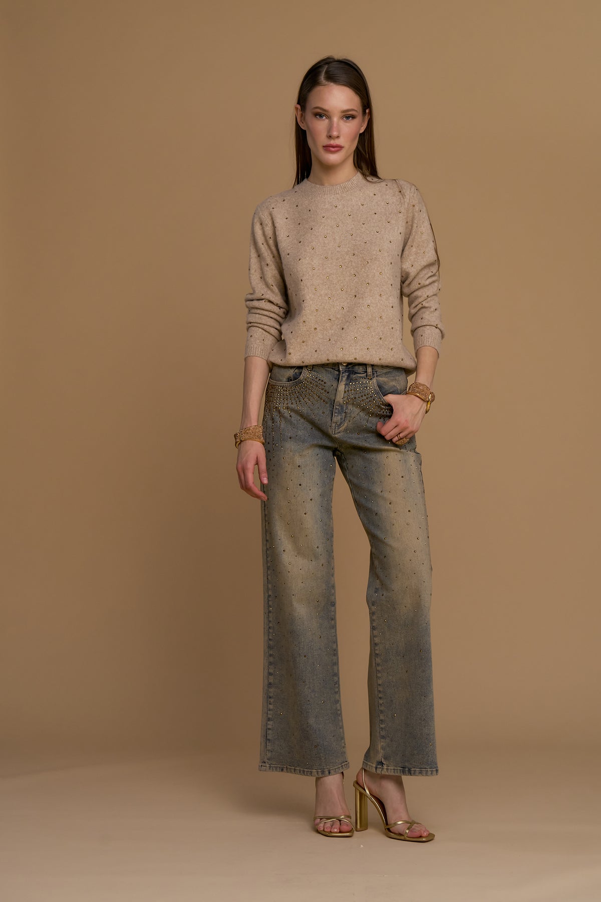 Pantalón NO SECRETS denim desgastado dorado