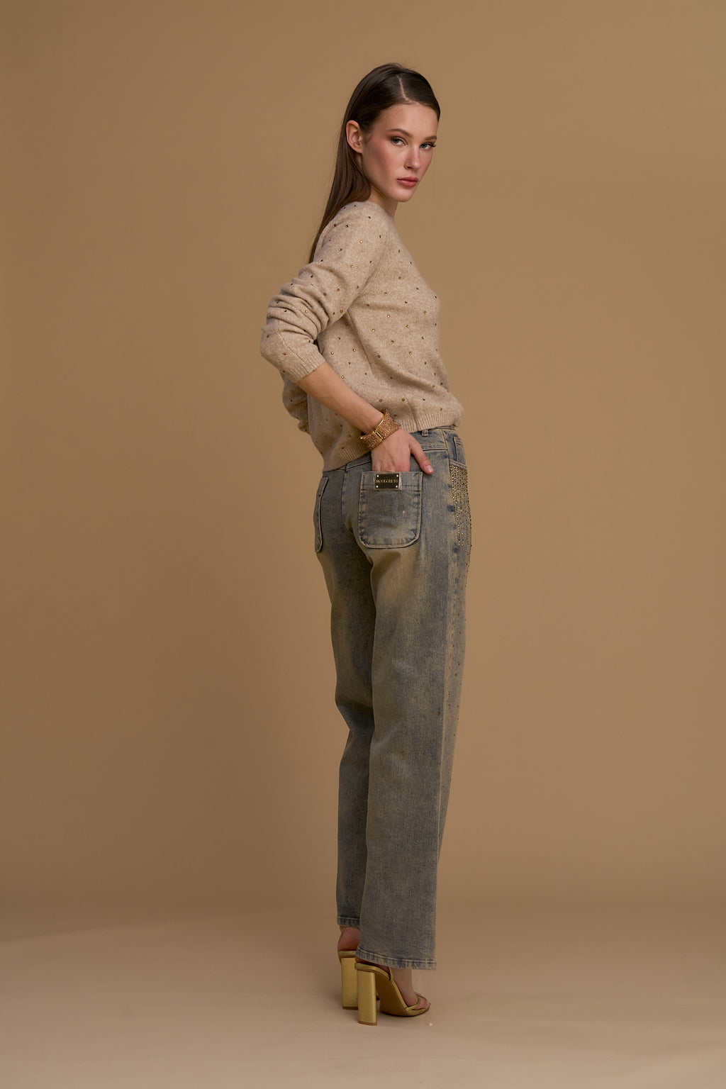 Pantalón NO SECRETS denim desgastado dorado