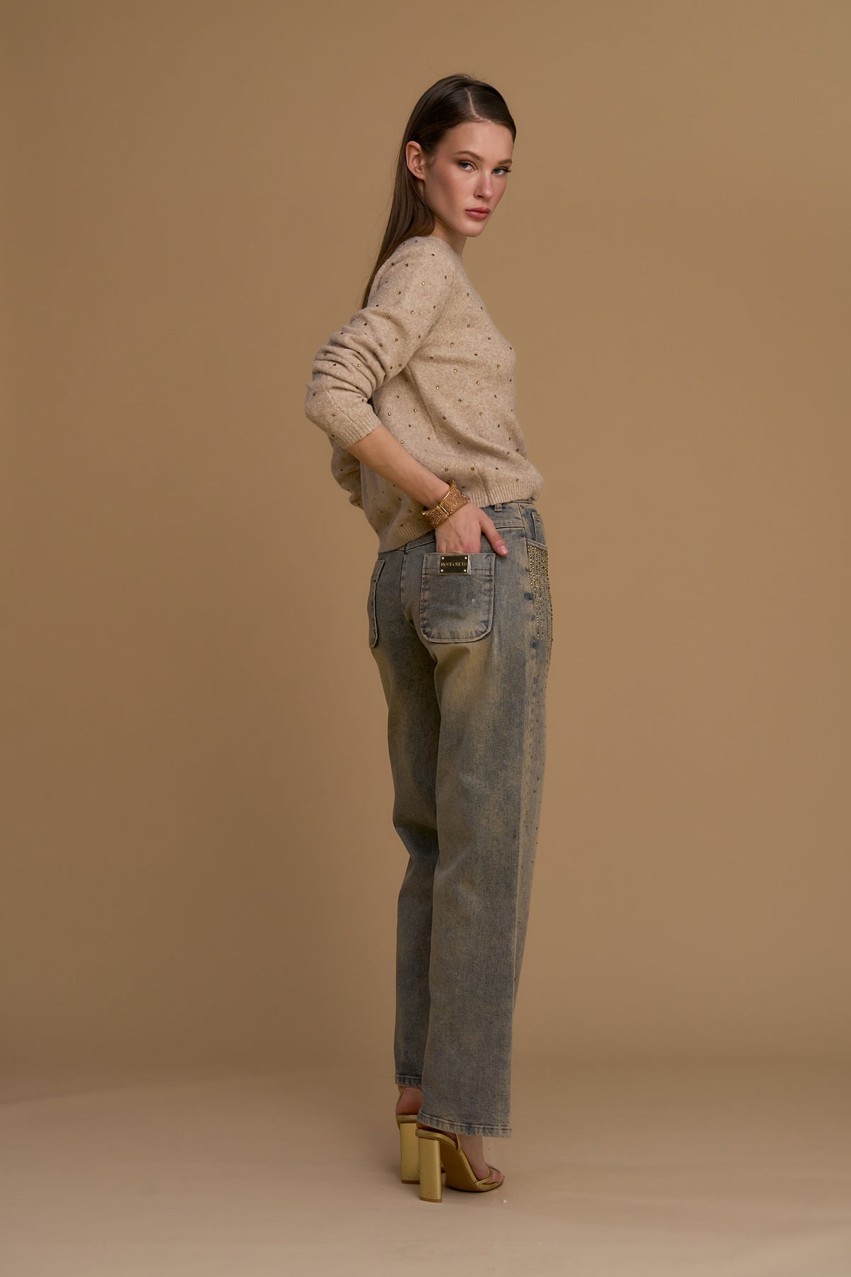 Pantalón NO SECRETS denim desgastado dorado