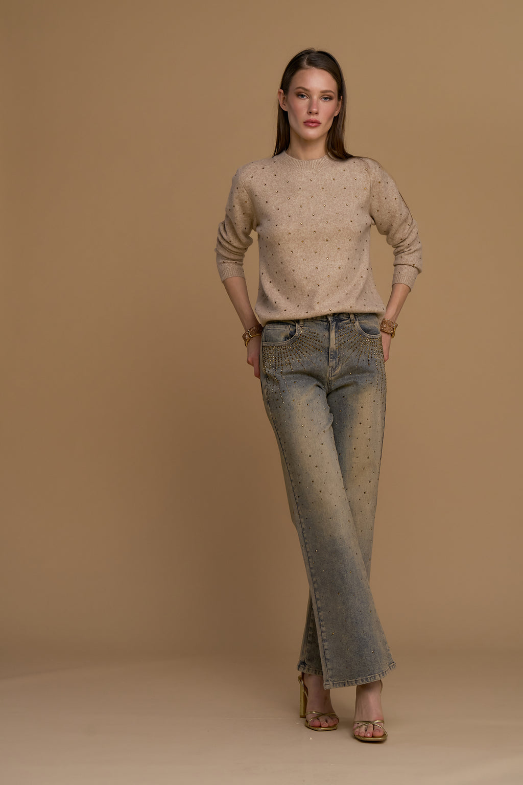 Pantalón NO SECRETS denim desgastado dorado