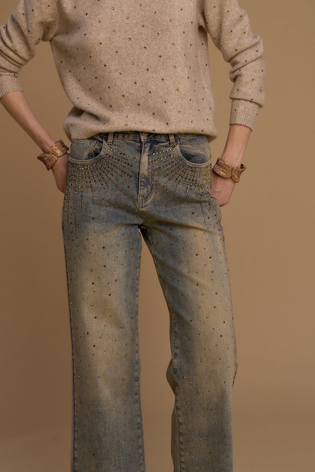 Pantalón NO SECRETS denim desgastado dorado