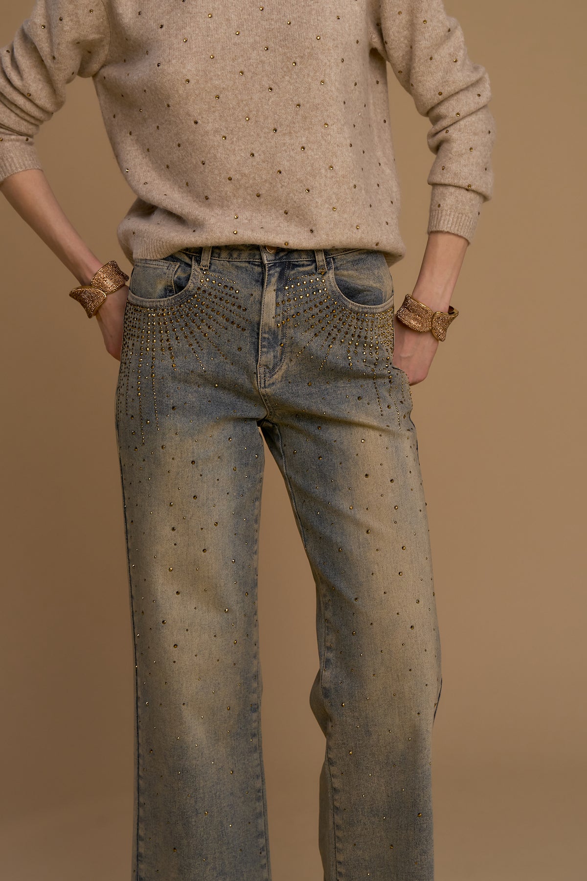 Pantalón NO SECRETS denim desgastado dorado