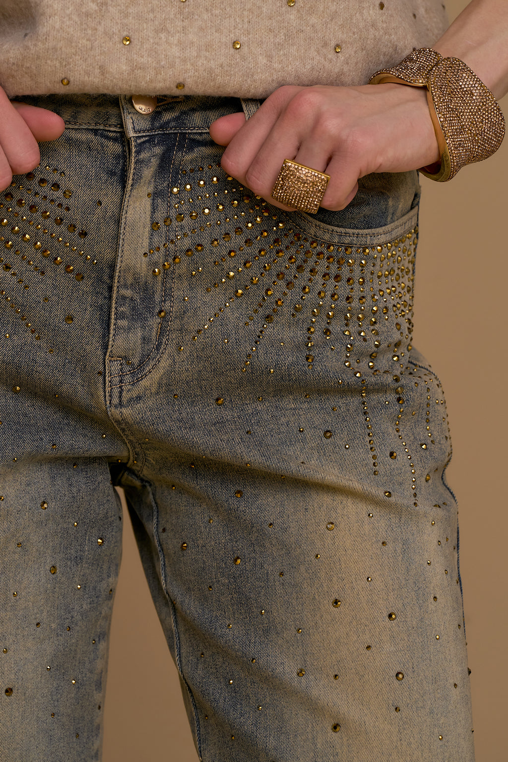 Pantalón NO SECRETS denim desgastado dorado