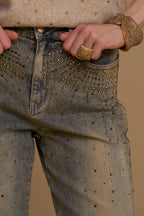 Pantalón NO SECRETS denim desgastado dorado