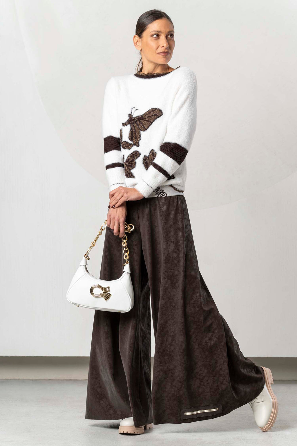 Pantalón ELISA CAVALETTI corte palazzo en marrón chocolate