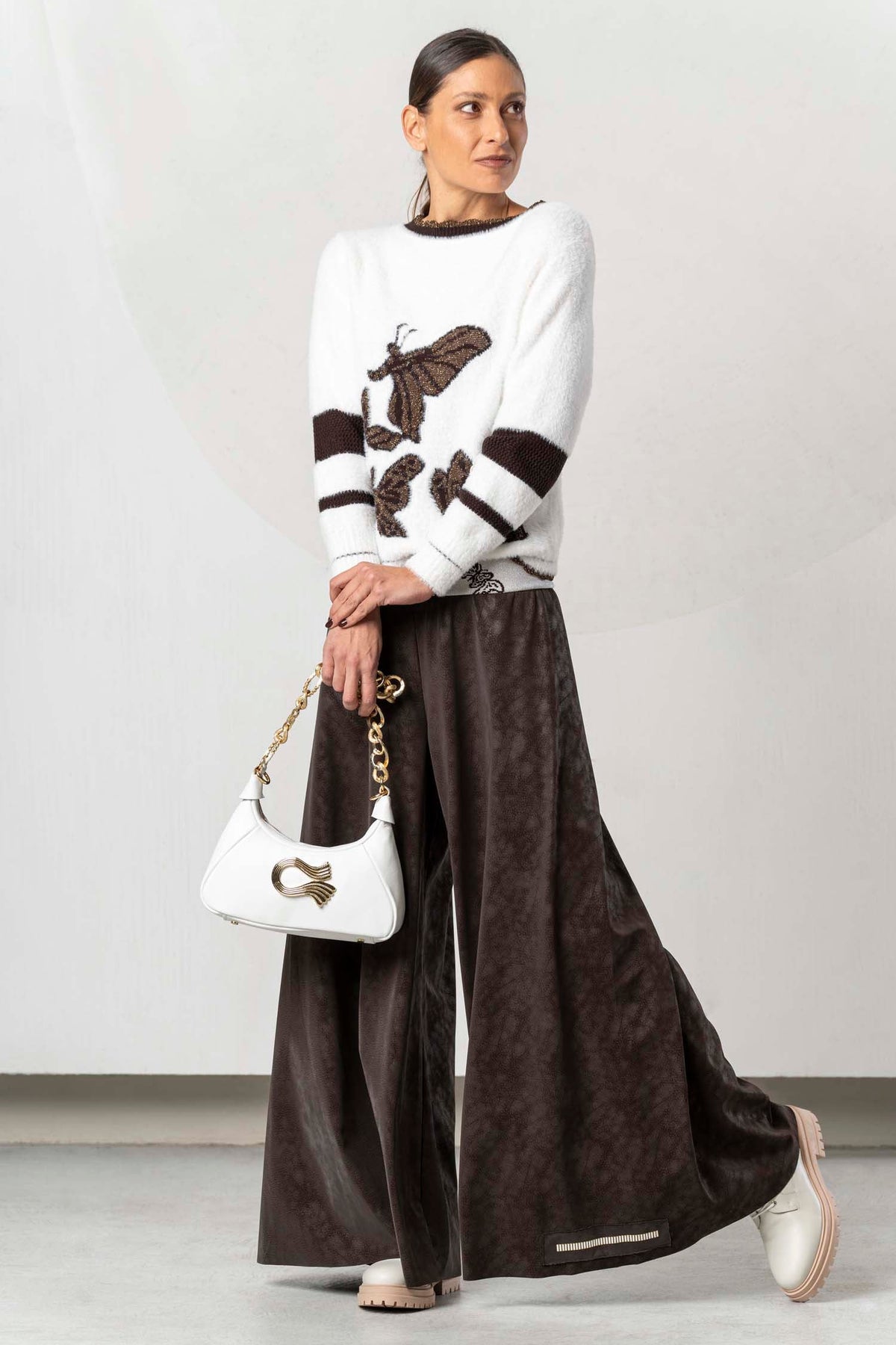 Pantalón ELISA CAVALETTI corte palazzo en marrón chocolate