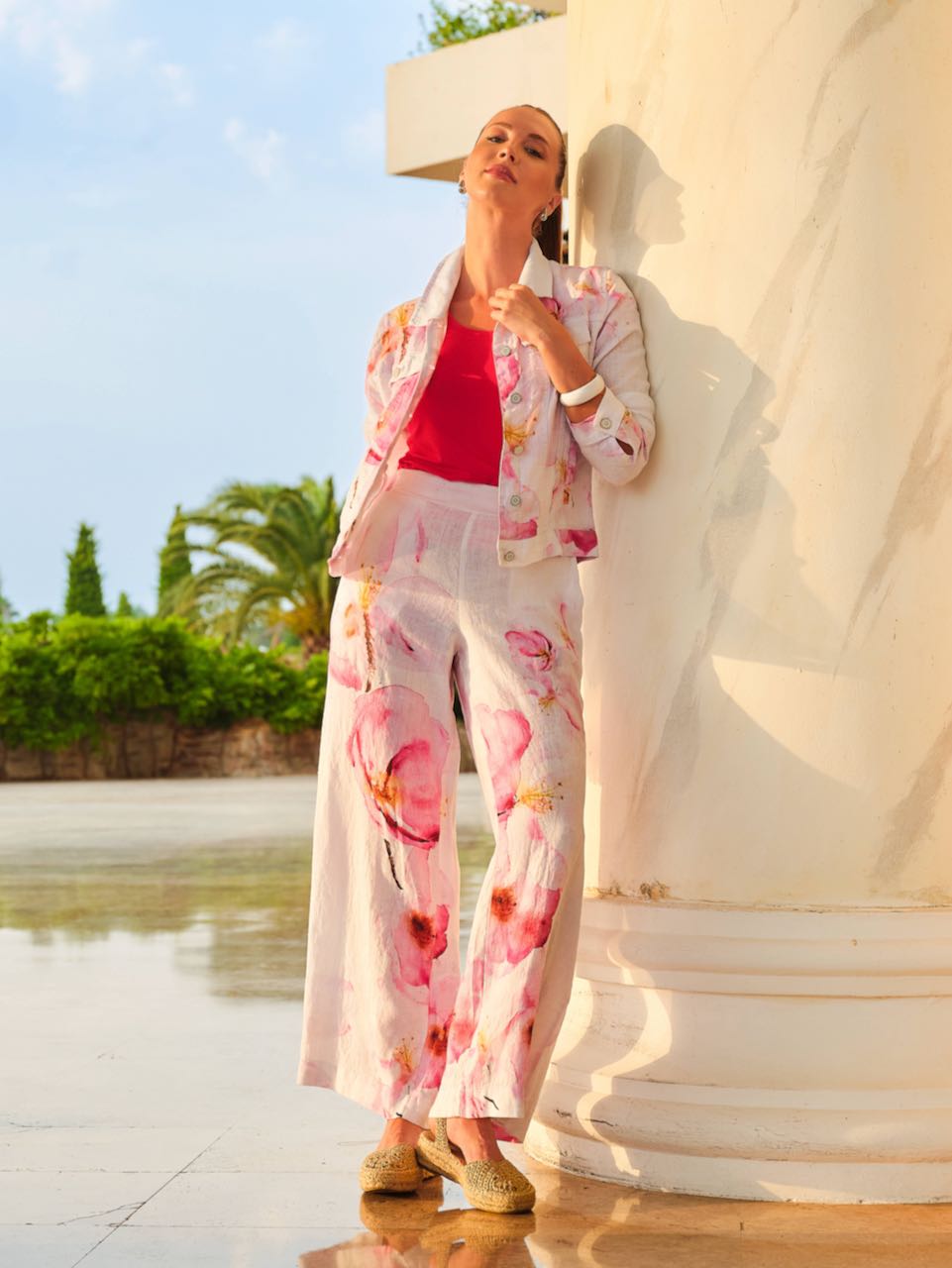 Pantalón DOLCEZZA MONTREAL lino estampado floral rosa