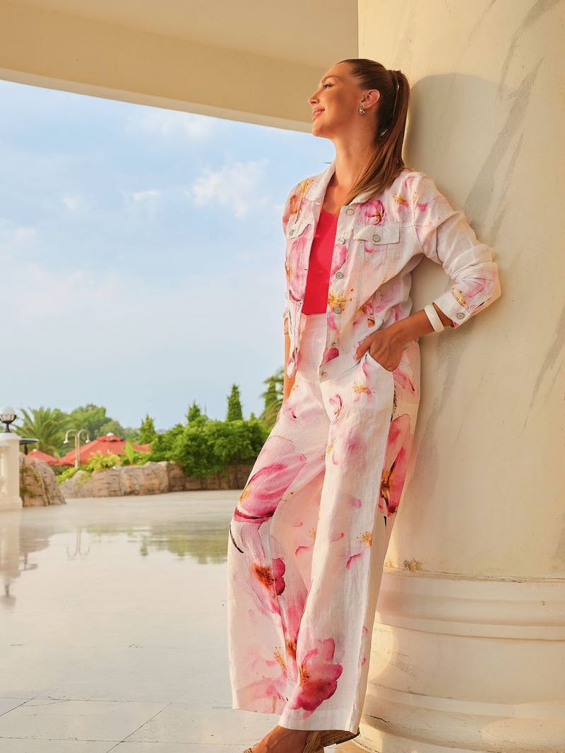 Pantalón DOLCEZZA MONTREAL lino estampado floral rosa