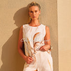 Top DOLCEZZA MONTREAL lino blanco y beige
