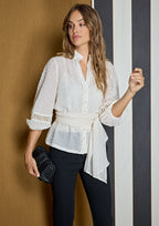 Blusa ALBA CONDE blanca estructura vichy