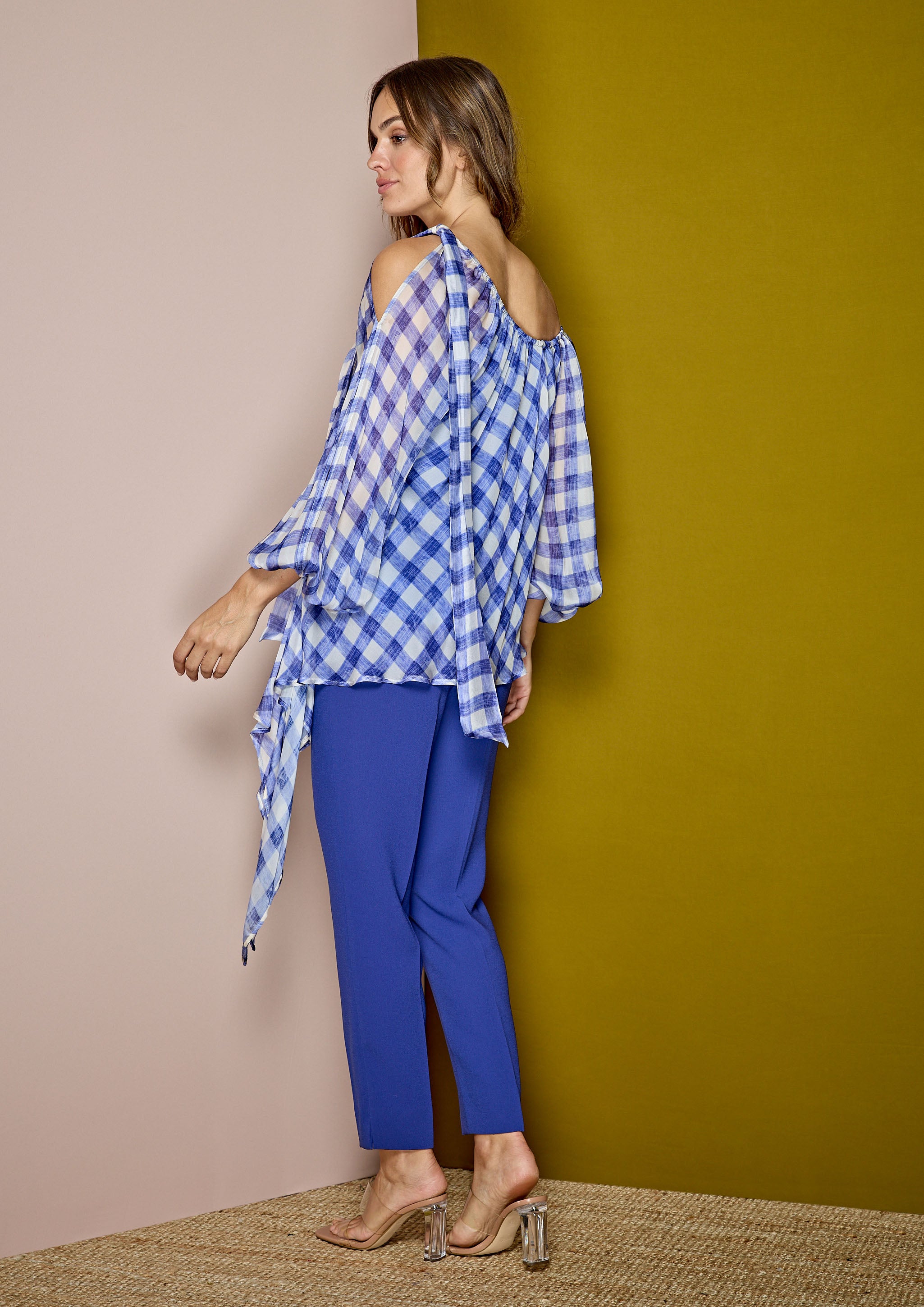 Blusa ALBA CONDE de gasa estampado cuadros