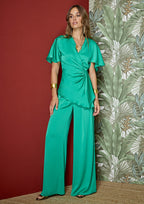 Blusa ALBA CONDE satinada verde con nudo