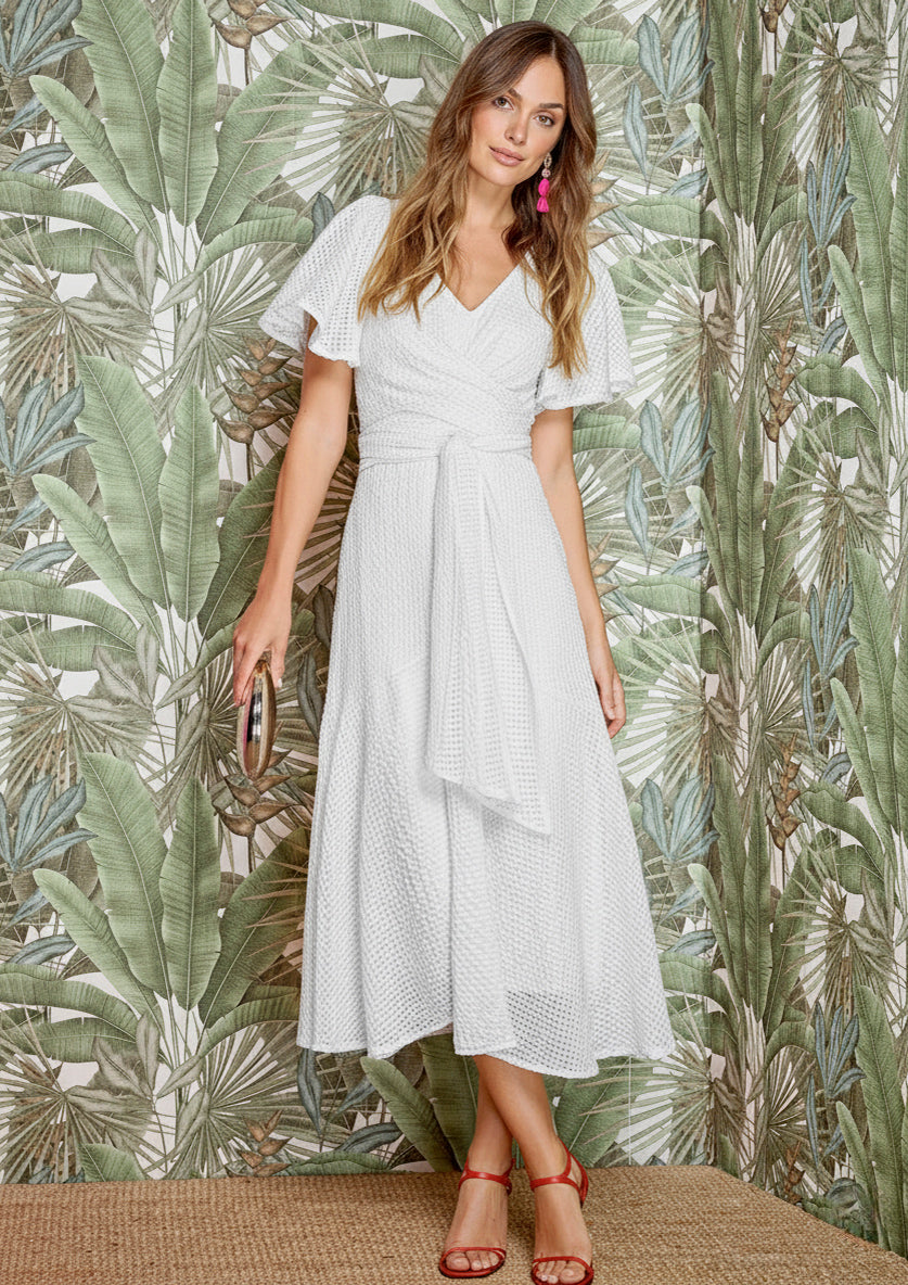 Vestido ALBA CONDE midi blanco vichy con cincturón
