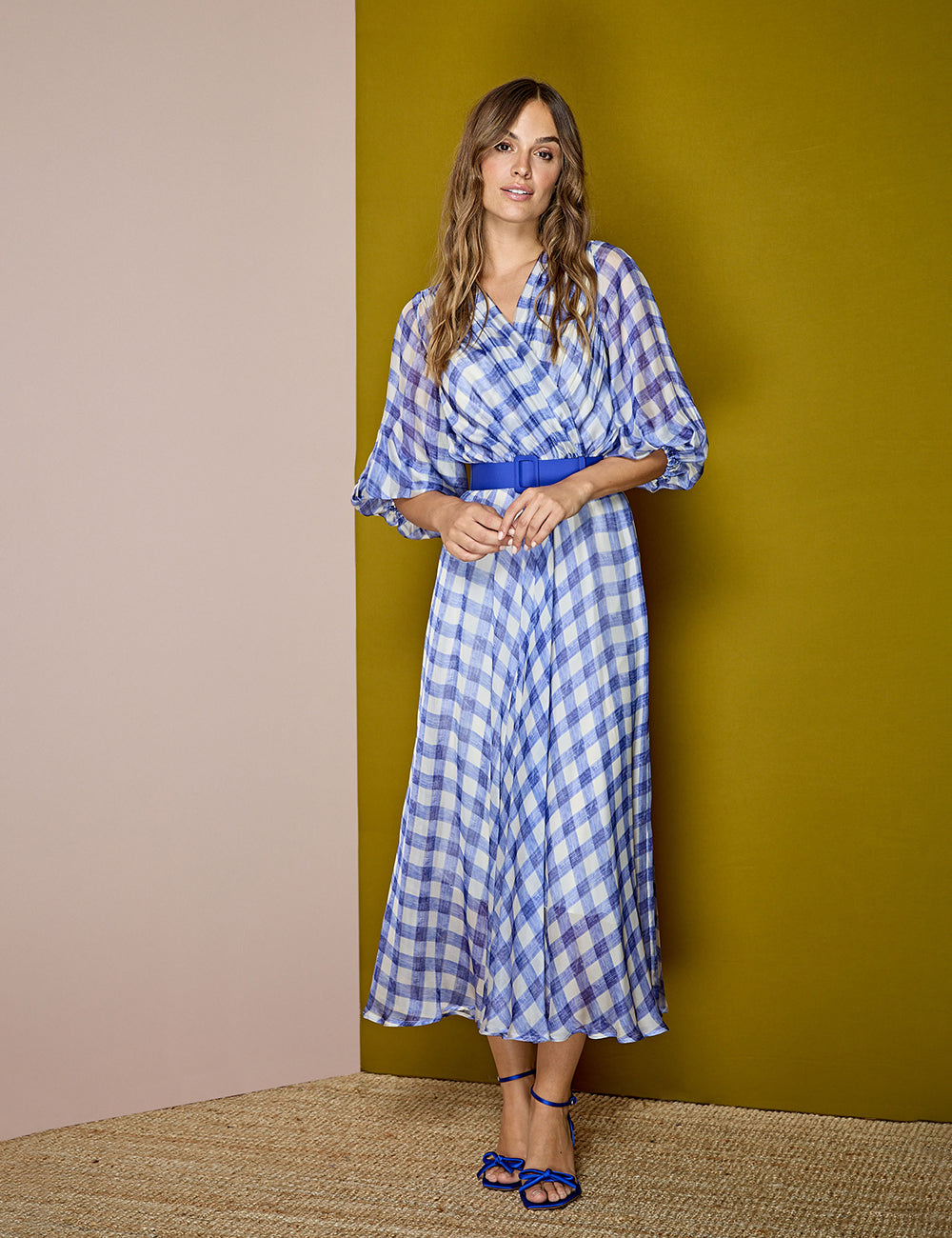 Vestido ALBA CONDE largo de cuadros azul