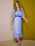 Vestido ALBA CONDE largo de cuadros azul