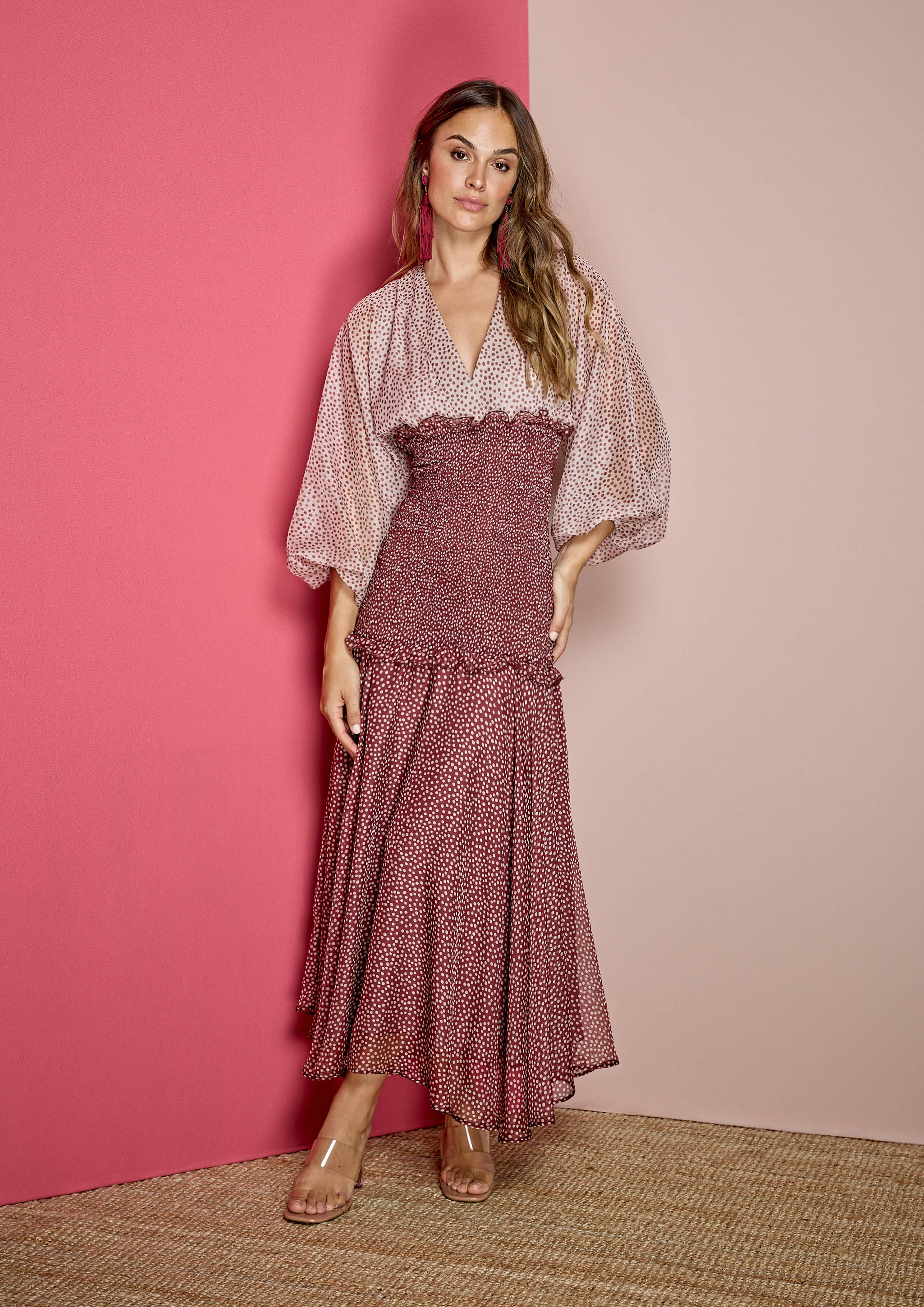 Vestido ALBA CONDE midi estampado lunares bicolor