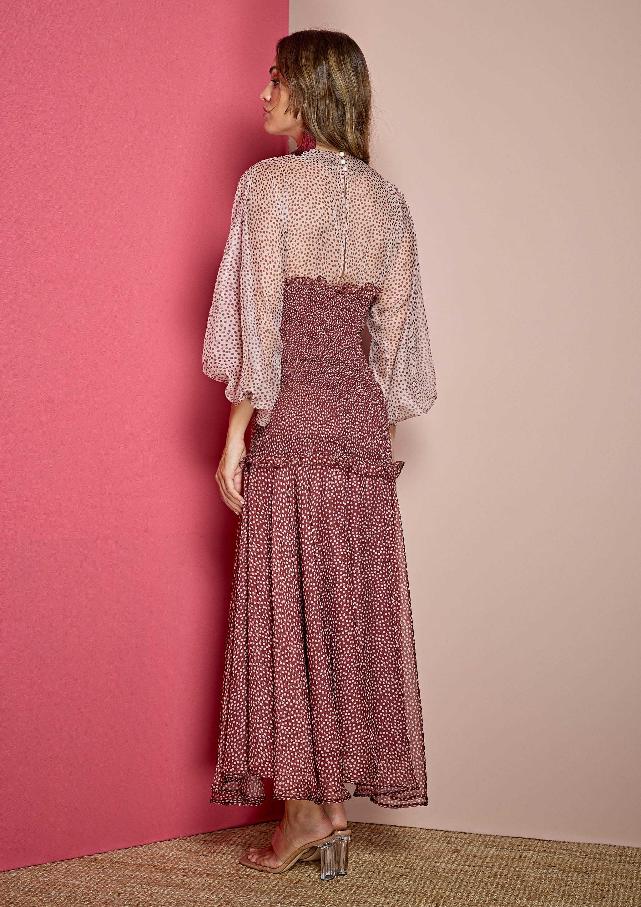 Vestido ALBA CONDE midi estampado lunares bicolor