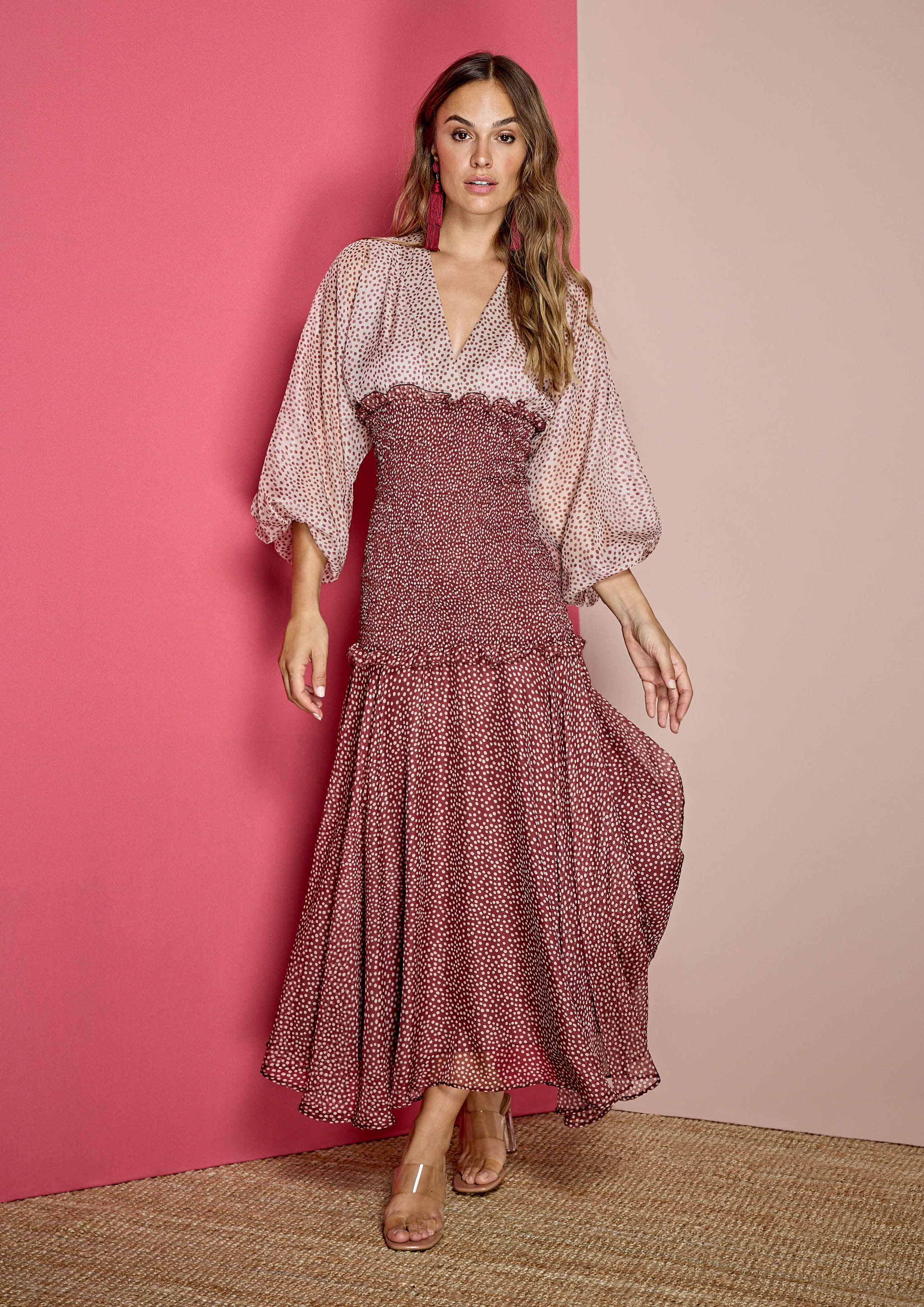 Vestido ALBA CONDE midi estampado lunares bicolor
