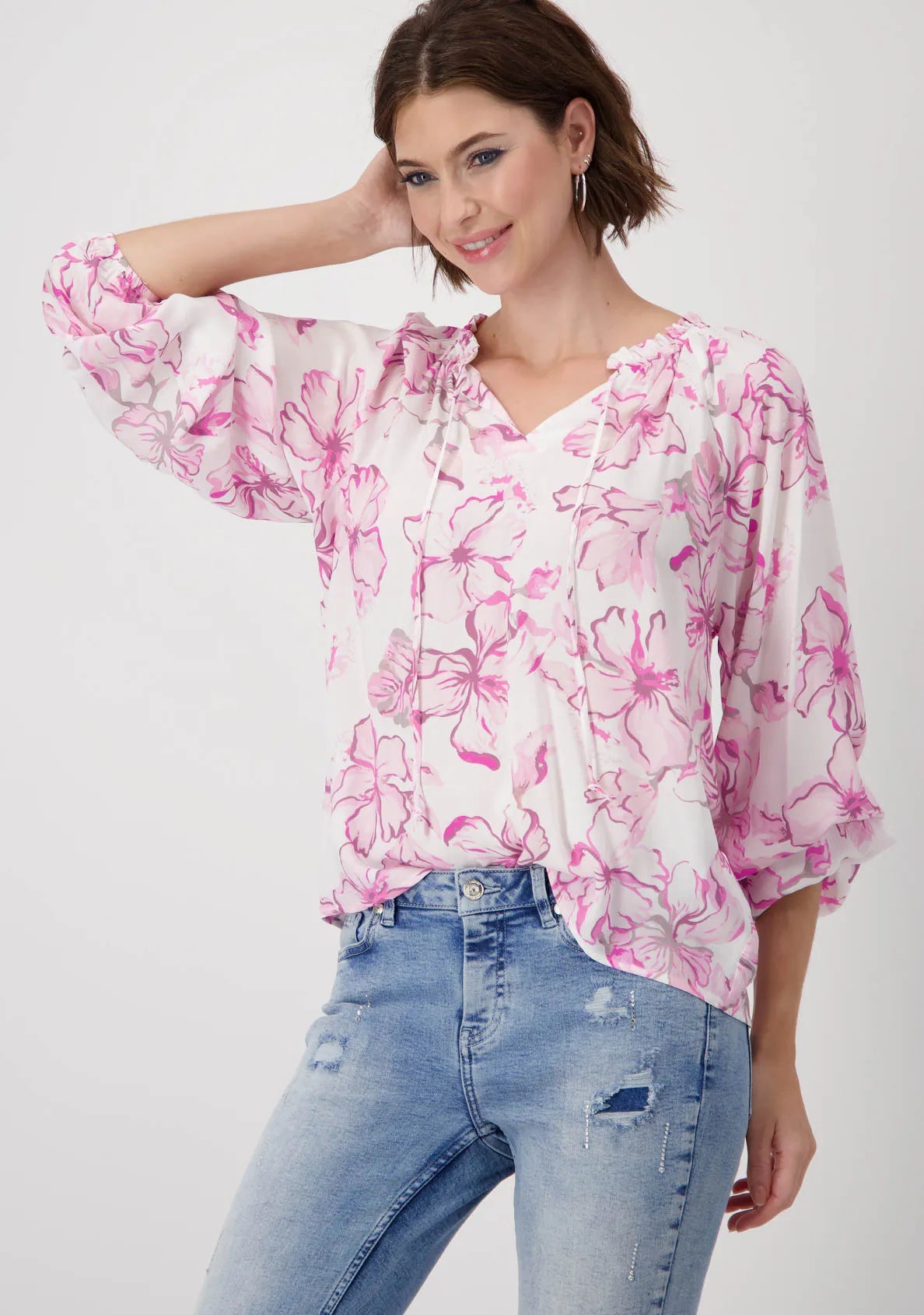 Blusa MONARI estampado floral en rosas