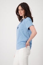 Camiseta MONARI azul con hilo de lurex