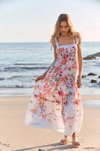 Vestido MONARI largo estampado coral sobre blanco