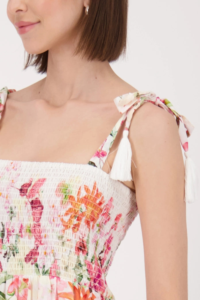 Vestido MONARI largo estampado coral sobre blanco