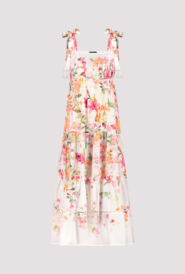 Vestido MONARI largo estampado coral sobre blanco