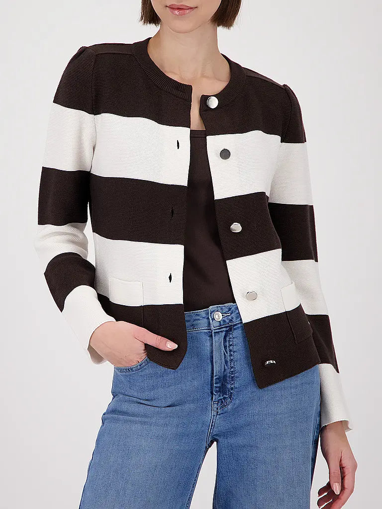 Cardigán MONARI rayas marrón y blanco
