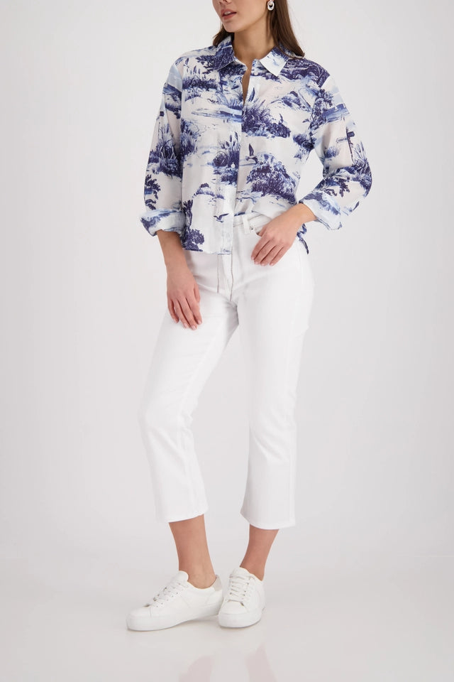 Blusa MONARI estampado paisaje en azules