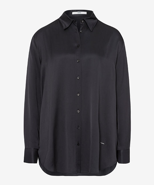 Camisa negra sedosa cuello camisero Brax Feel Good