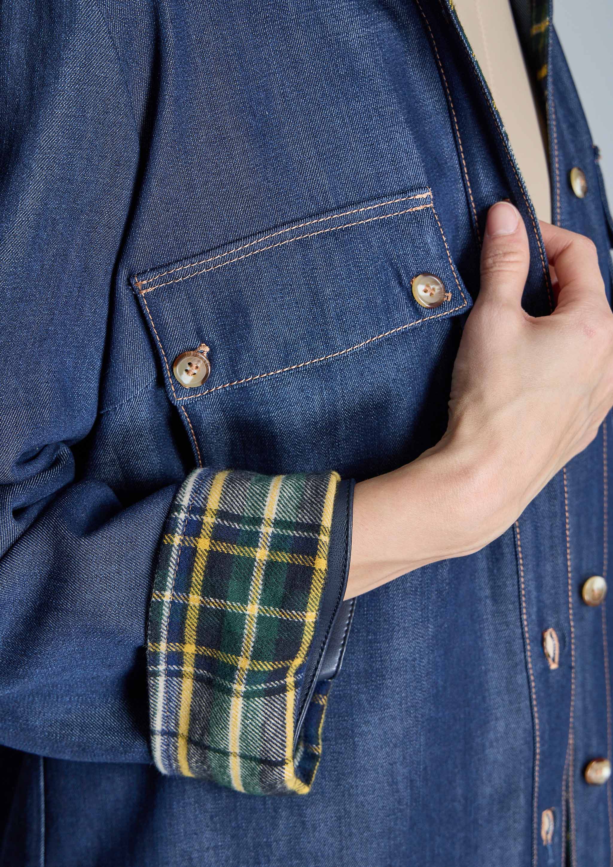 Chaqueta ALBA CONDE denim combinada cuadros